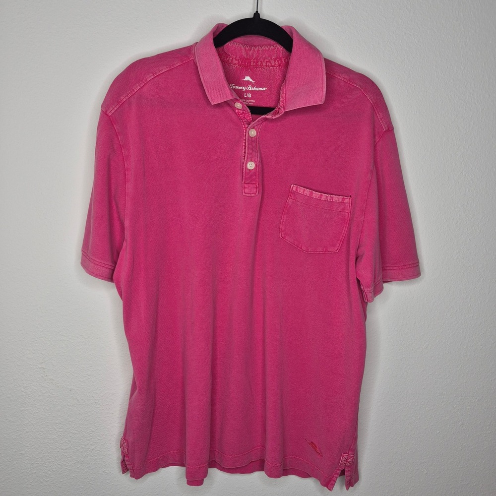 Tommy Bahama Pink Polo Shirt Coastal Preppy Casual Weathered Fishermancore‎ Sz L